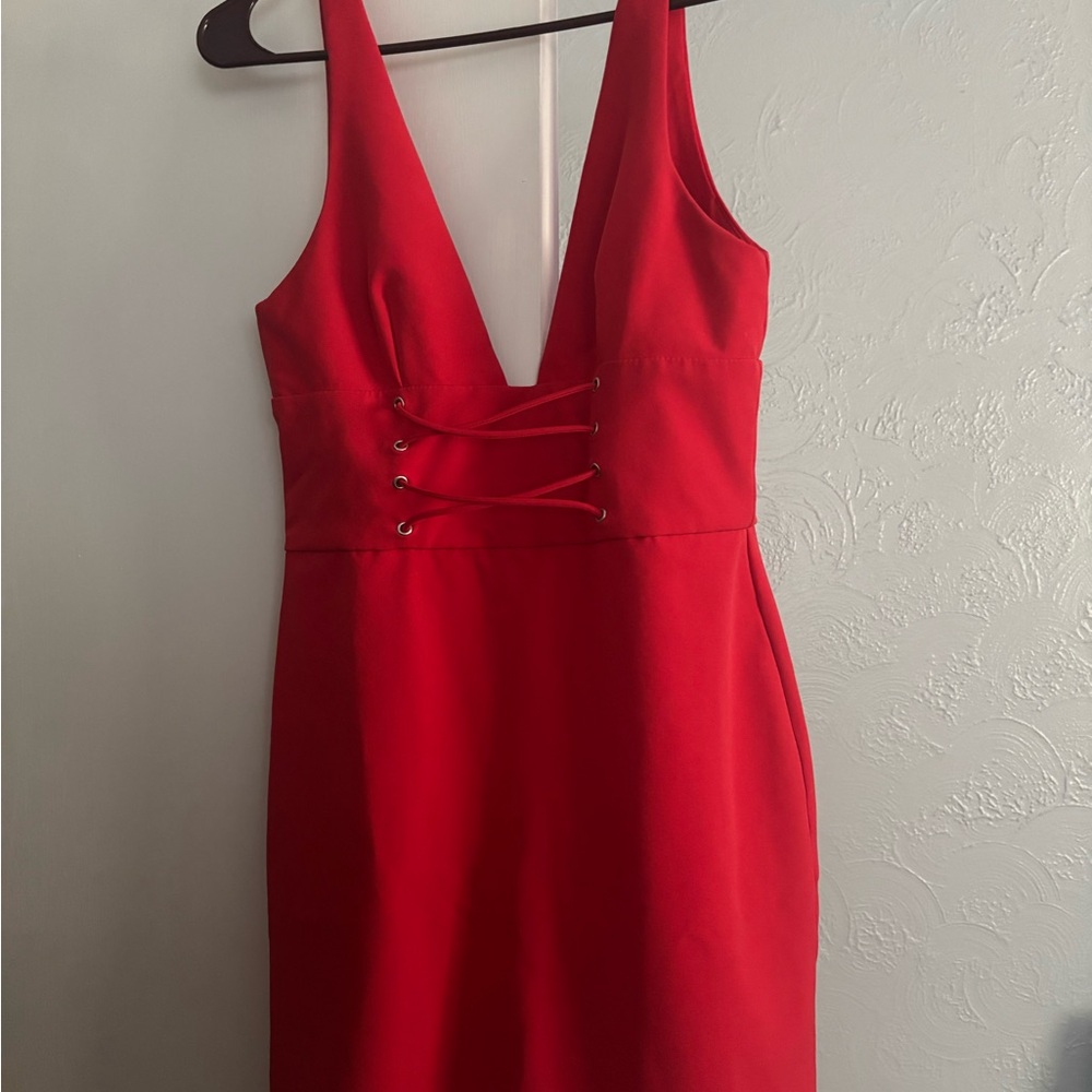 Zara Red Backless Dress with Lace-Up Detail